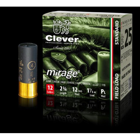 CLEVER MIRAGE  12 კალიბრის 34 გრამიანი სანადირო იარაღის ვაზნა 